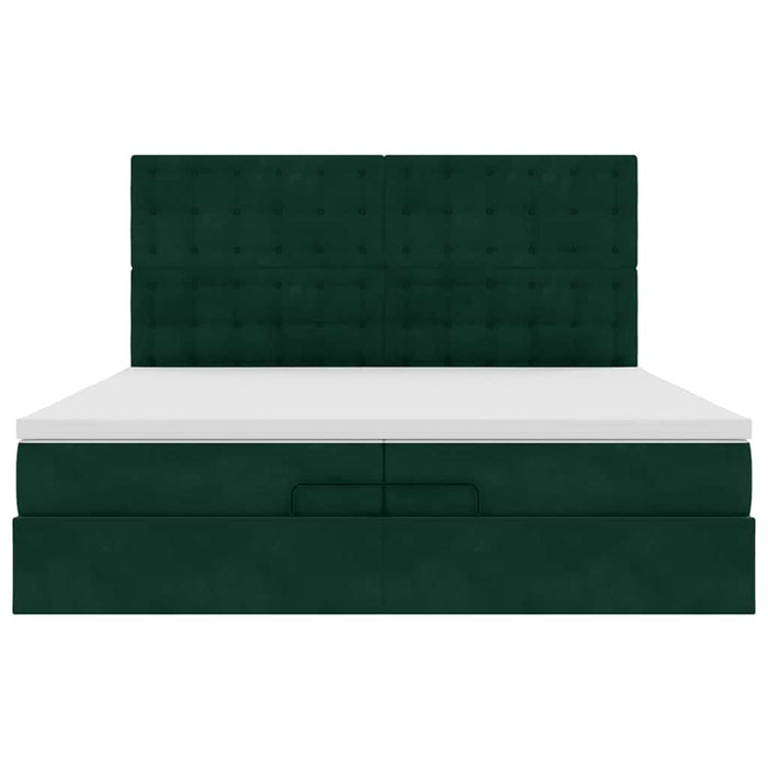 Cadru de pat otoman cu saltele Verde închis 200x200cm catifea - WALTI WALTI