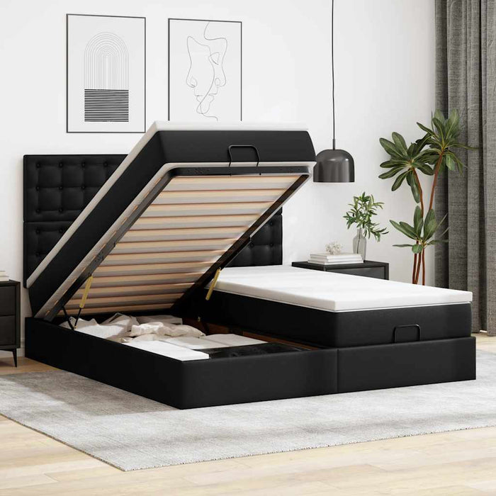 Pat otoman cu saltele și LEDs, negru 160x200cm, piele ecologică WALTI