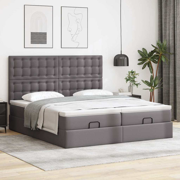 Pat otoman cu saltele și LEDs, gri, 160x200cm, piele ecologică - WALTI WALTI