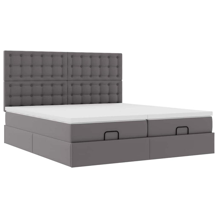 Pat otoman cu saltele și LEDs, gri, 160x200cm, piele ecologică - WALTI WALTI