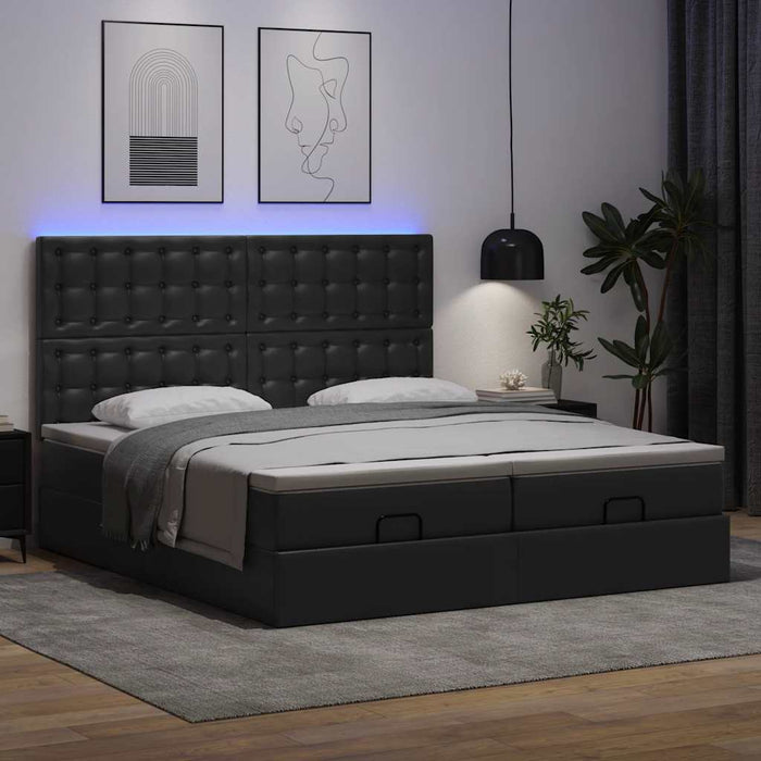 Pat otoman cu saltele și LEDs, negru 180x200cm, piele ecologică - WALTI WALTI