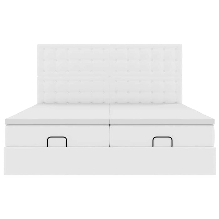 Cadru pat otoman cu saltele alb pur 200x200cm piele artificială - WALTI WALTI