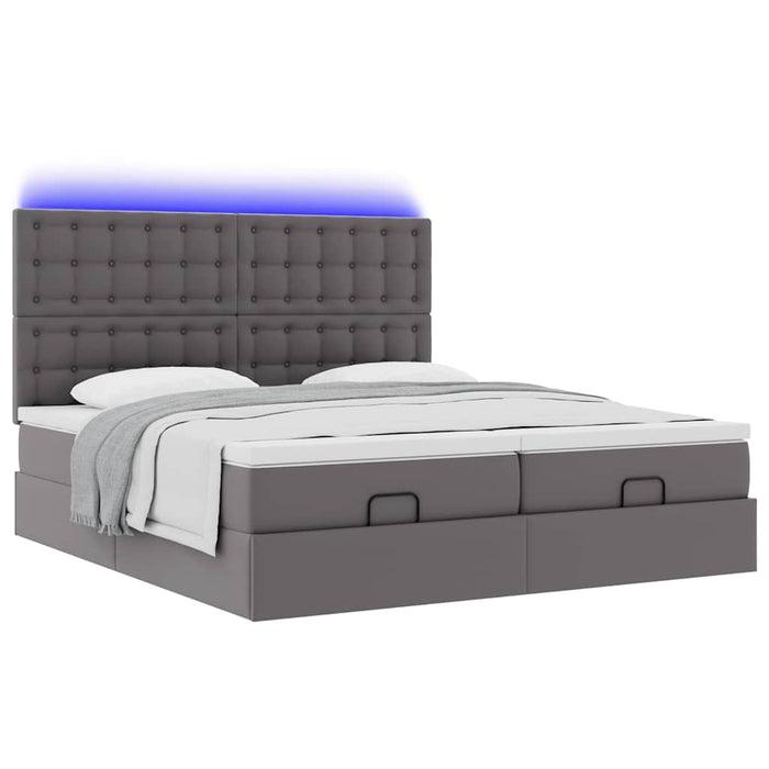 Cadru de pat otoman cu saltele Gri 200x200cm piele artificială - WALTI WALTI