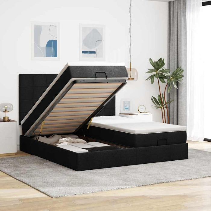 Cadru de pat otoman cu saltele, material negru 160x200cm - WALTI WALTI