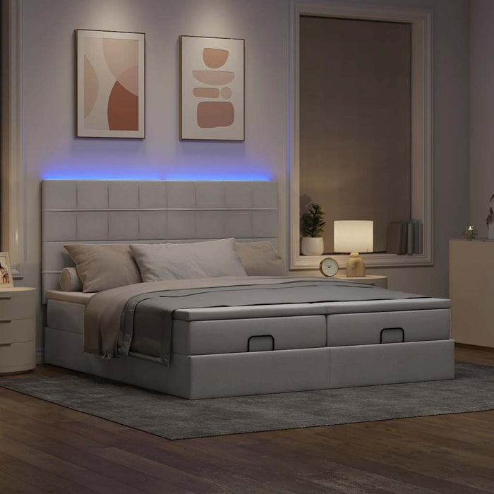 Cadru de pat otoman cu saltele Taupe 200x200cm țesătură WALTI