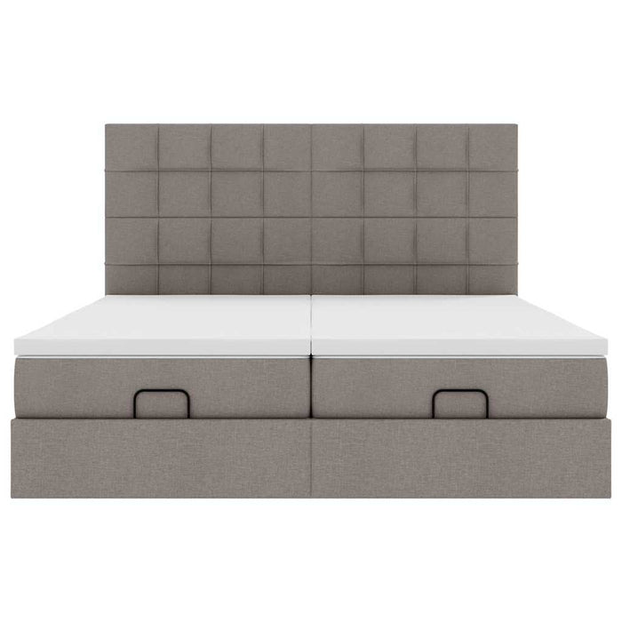 Cadru de pat otoman cu saltele Taupe 200x200cm țesătură WALTI
