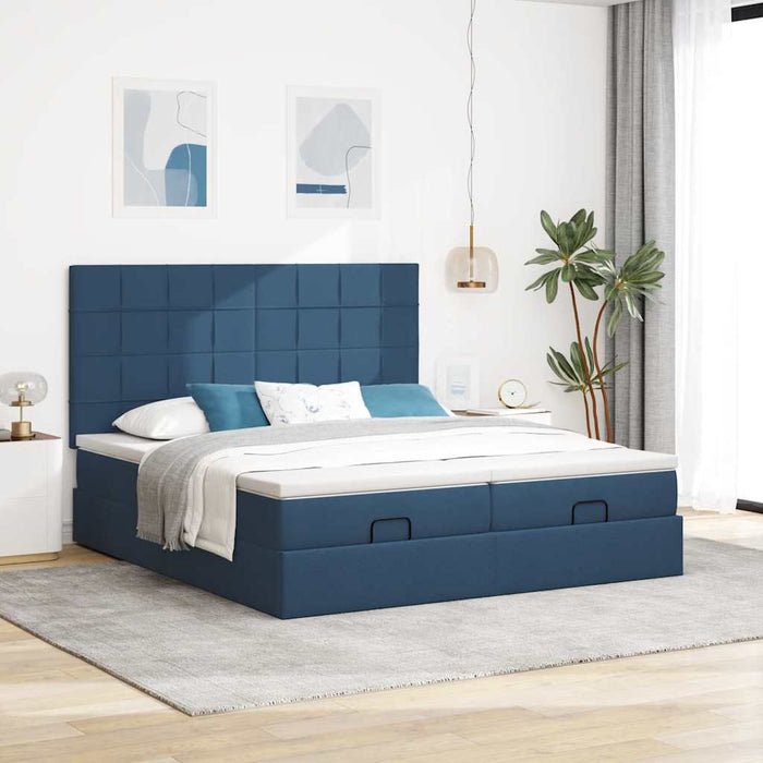 Cadru de pat otoman cu saltele, țesătură albastră 200x200cm - WALTI WALTI