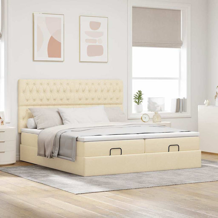 Cadru de pat otoman cu saltele crem 160x200cm stofa WALTI