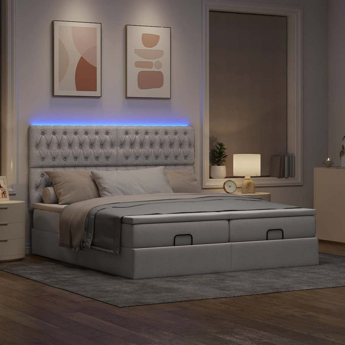 Cadru de pat otoman cu saltele Taupe 200x200cm țesătură WALTI