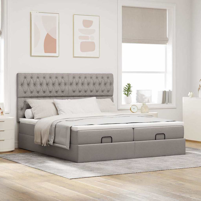 Cadru de pat otoman cu saltele Taupe 200x200cm țesătură WALTI