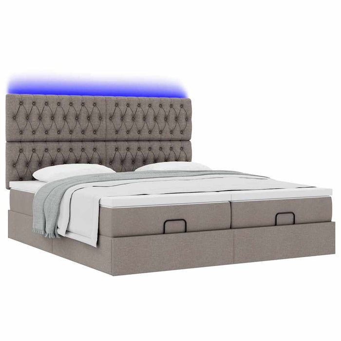 Cadru de pat otoman cu saltele Taupe 200x200cm țesătură WALTI