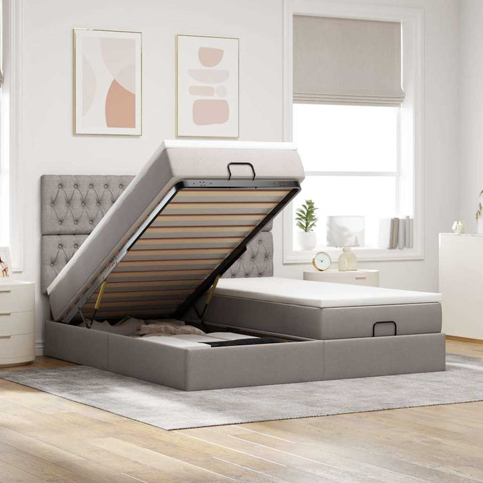 Cadru de pat otoman cu saltele Taupe 200x200cm țesătură WALTI