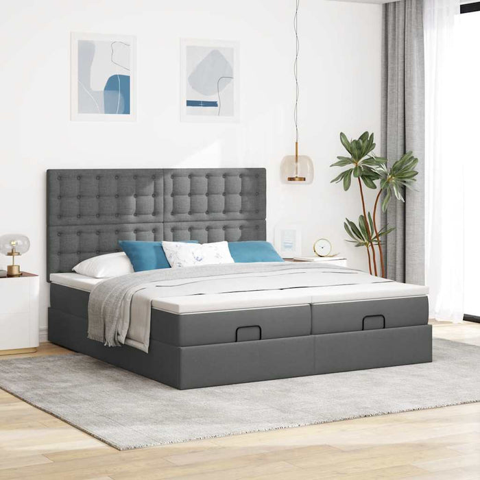 Cadru de pat otoman cu saltele țesătură gri închis 160x200cm - WALTI WALTI