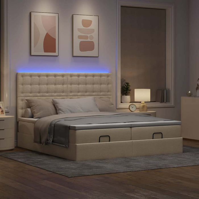 Cadru de pat otoman cu saltele crem 160x200cm stofa WALTI
