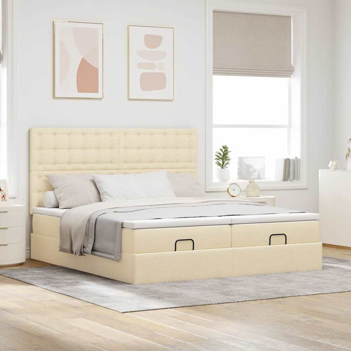 Cadru de pat otoman cu saltele crem 160x200cm stofa WALTI