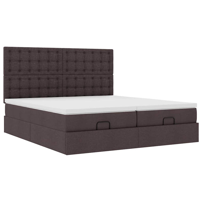 Cadru de pat otoman cu saltele țesătură maro închis 200x200cm WALTI