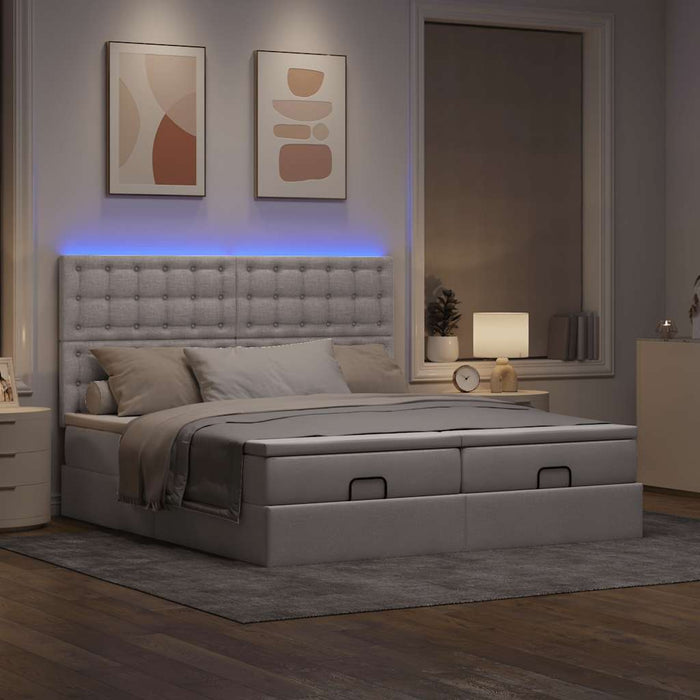 Cadru de pat otoman cu saltele Taupe 200x200cm țesătură WALTI