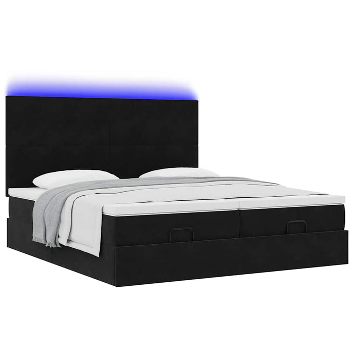 Cadru de pat otoman cu saltele, catifea neagră 160x200cm - WALTI WALTI