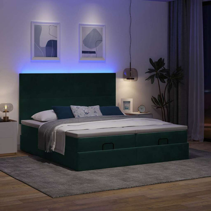 Cadru de pat otoman cu saltele Verde închis 160x200cm catifea - WALTI WALTI