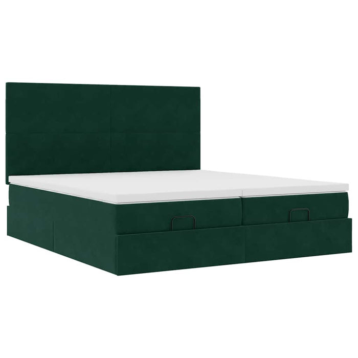 Cadru de pat otoman cu saltele Verde închis 160x200cm catifea - WALTI WALTI