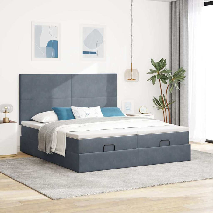 Cadru de pat otoman cu saltele Gri închis 180x200cm catifea - WALTI WALTI