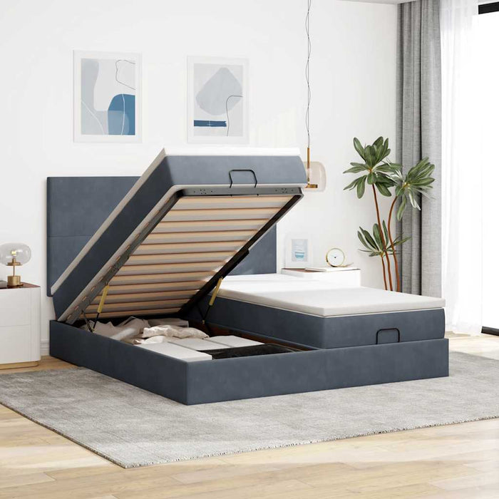 Cadru de pat otoman cu saltele Gri închis 180x200cm catifea - WALTI WALTI