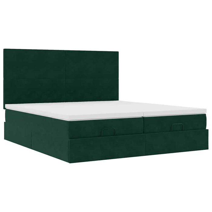 Cadru de pat otoman cu saltele, catifea verde închis 180x200cm - WALTI WALTI