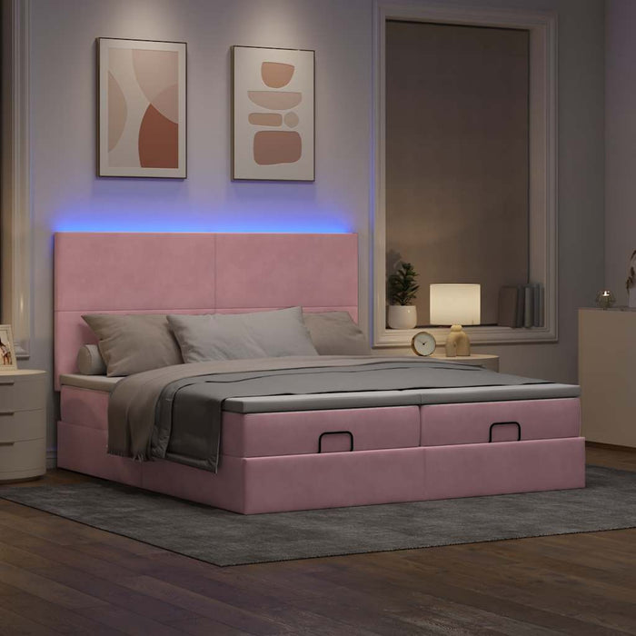 Cadru de pat otoman cu saltele Roz 200x200cm catifea WALTI