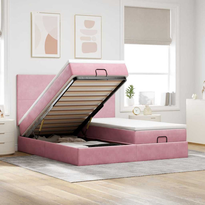 Cadru de pat otoman cu saltele Roz 200x200cm catifea WALTI