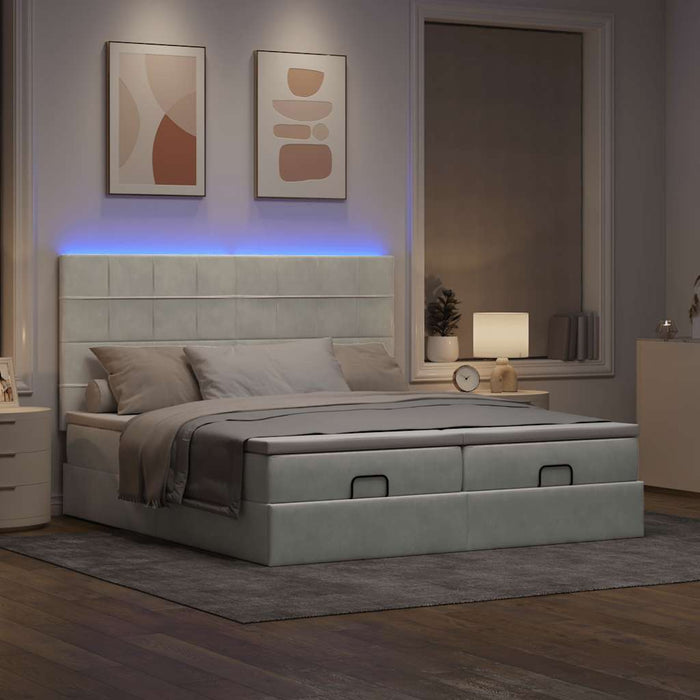 Cadru de pat otoman cu saltele Gri deschis 160x200cm catifea - WALTI WALTI