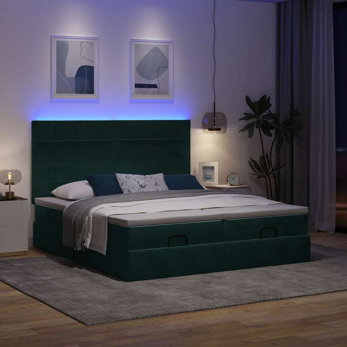 Cadru de pat otoman cu saltele Verde închis 160x200cm catifea - WALTI WALTI