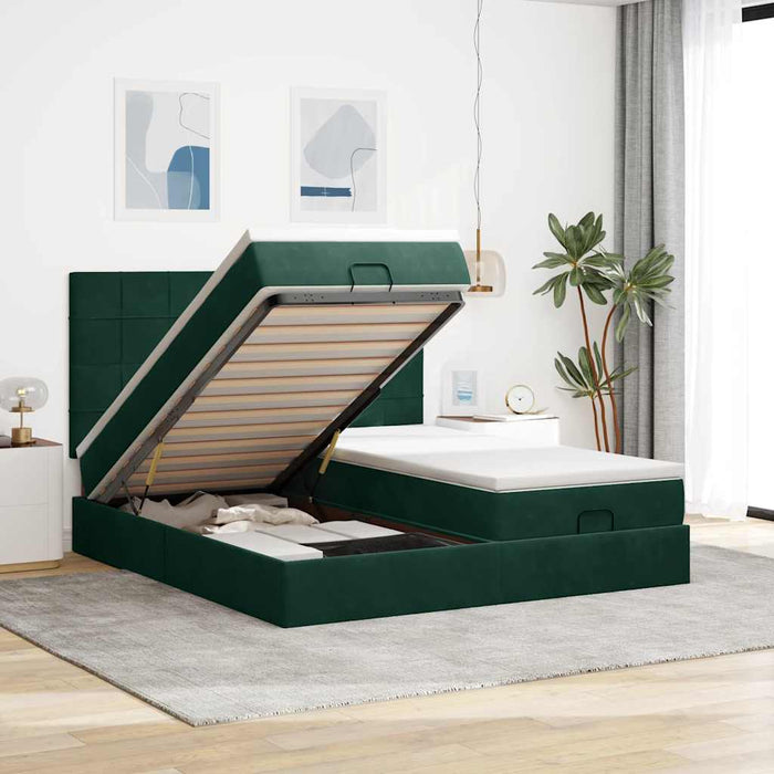Cadru de pat otoman cu saltele Verde închis 160x200cm catifea - WALTI WALTI
