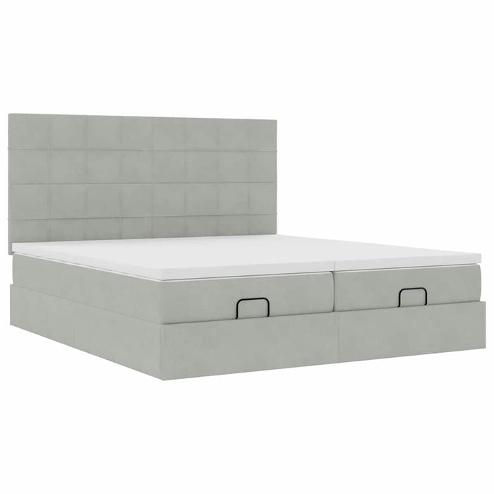 Cadru de pat otoman cu saltele Gri deschis 180x200cm catifea - WALTI WALTI