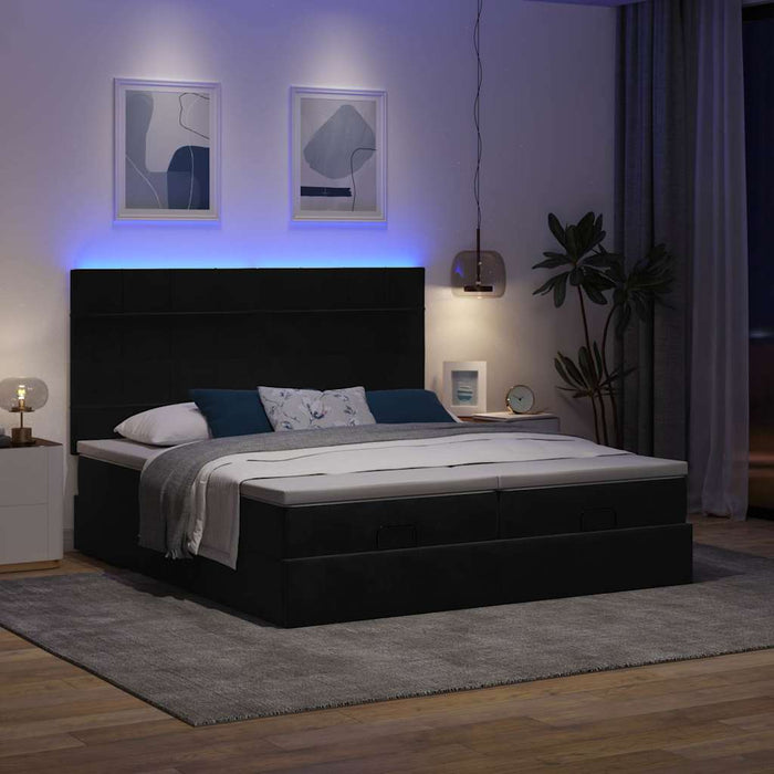 Cadru de pat otoman cu saltele, catifea neagră 180x200cm - WALTI WALTI