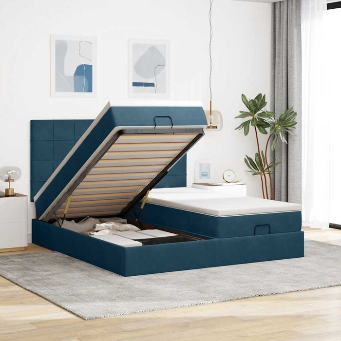 Cadru pat otoman cu saltele Albastru închis 180x200cm catifea - WALTI WALTI