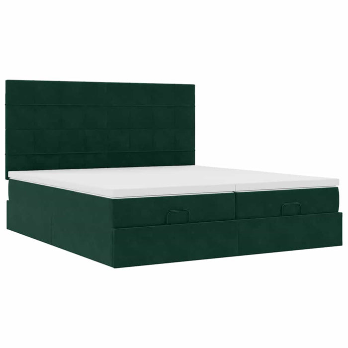 Cadru de pat otoman cu saltele Verde închis 200x200cm catifea - WALTI WALTI