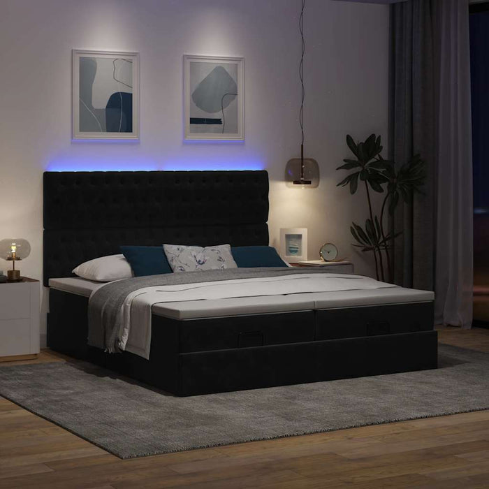 Cadru de pat otoman cu saltele, catifea neagră 160x200cm - WALTI WALTI