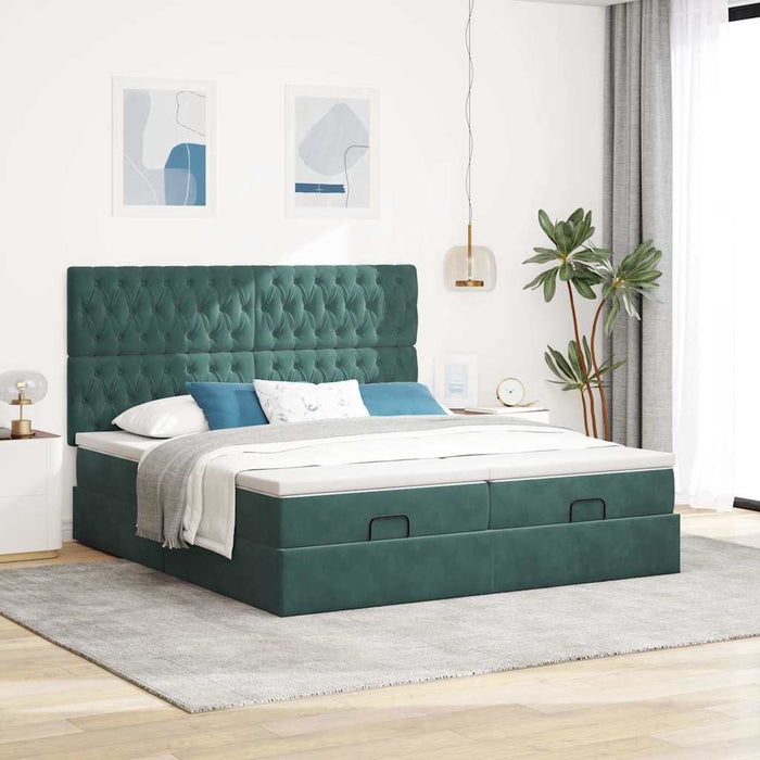 Cadru de pat otoman cu saltele Verde închis 160x200cm catifea - WALTI WALTI