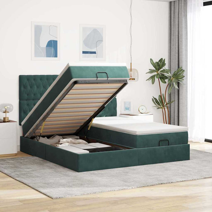 Cadru de pat otoman cu saltele Verde închis 160x200cm catifea - WALTI WALTI