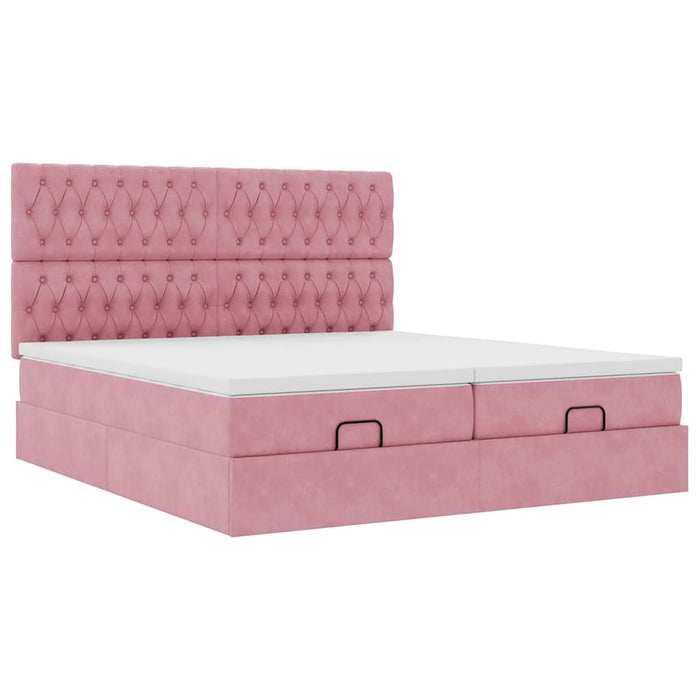 Cadru de pat otoman cu saltele Roz 160x200cm catifea - WALTI WALTI