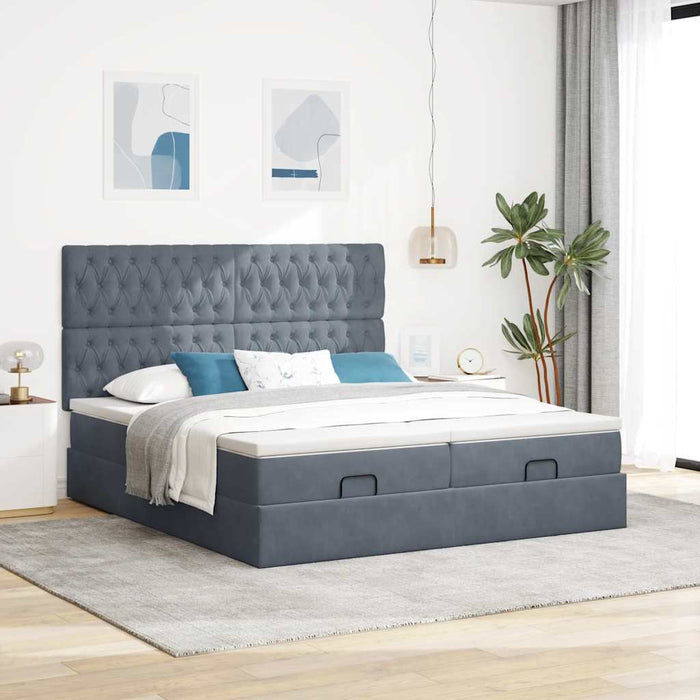Cadru de pat otoman cu saltele Gri închis 180x200cm catifea - WALTI WALTI