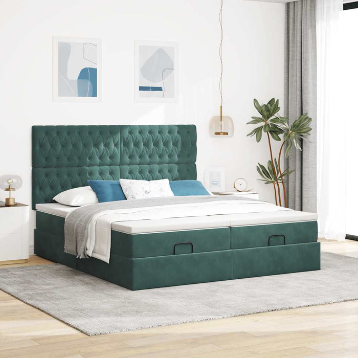 Cadru de pat otoman cu saltele, catifea verde închis 180x200cm - WALTI WALTI