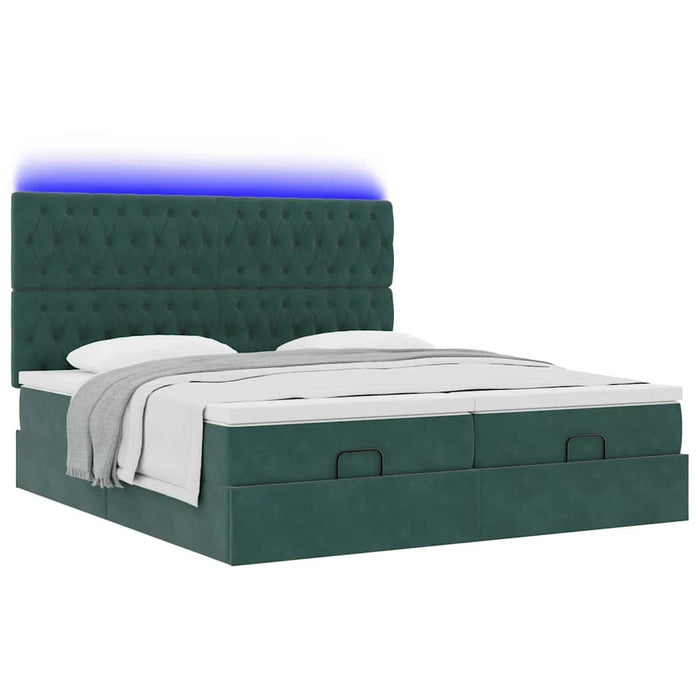 Cadru de pat otoman cu saltele, catifea verde închis 180x200cm - WALTI WALTI