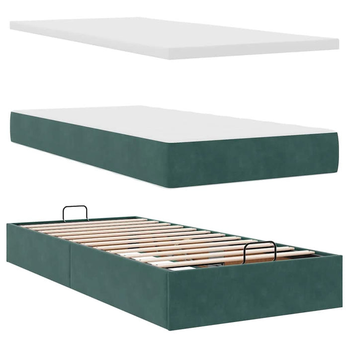 Cadru de pat otoman cu saltele, catifea verde închis 180x200cm - WALTI WALTI