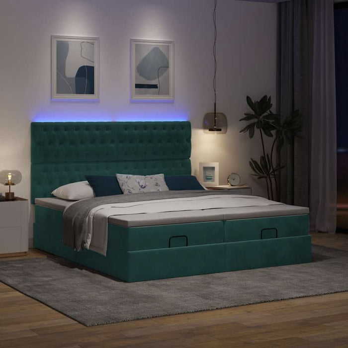 Cadru de pat otoman cu saltele, catifea verde închis 180x200cm - WALTI WALTI