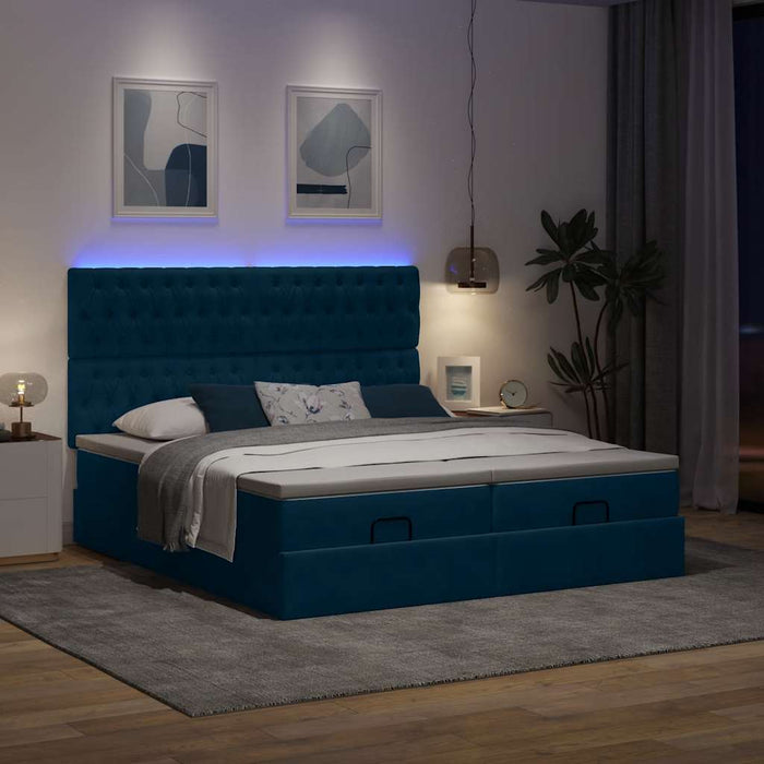 Cadru pat otoman cu saltele Albastru închis 180x200cm catifea WALTI