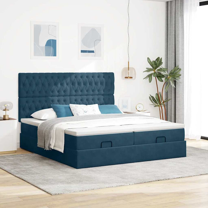 Cadru pat otoman cu saltele Albastru închis 180x200cm catifea WALTI
