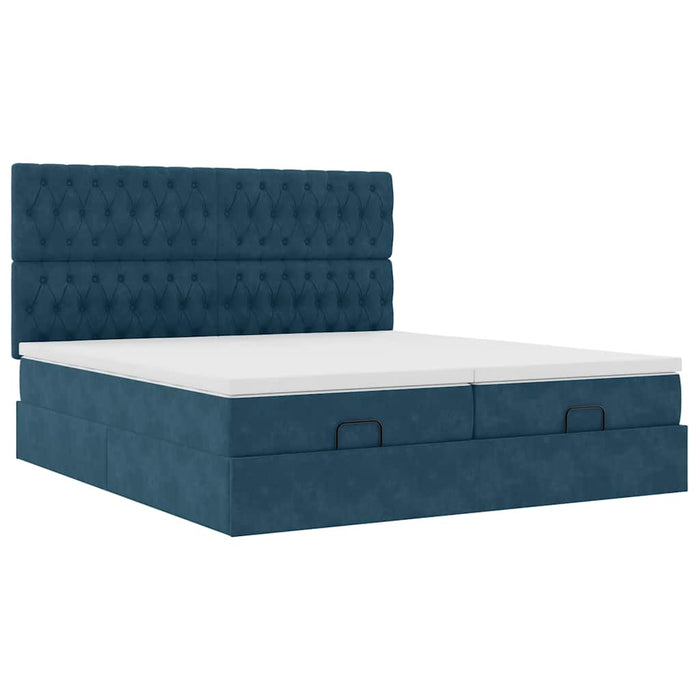 Cadru pat otoman cu saltele Albastru închis 180x200cm catifea WALTI