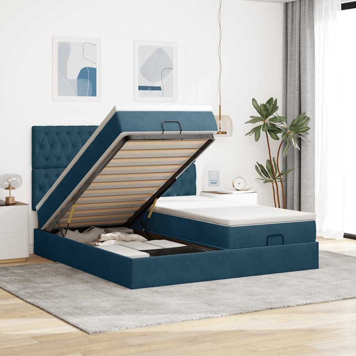 Cadru pat otoman cu saltele Albastru închis 180x200cm catifea WALTI