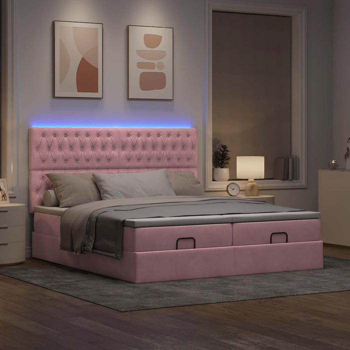 Cadru de pat otoman cu saltele Roz 180x200cm catifea - WALTI WALTI